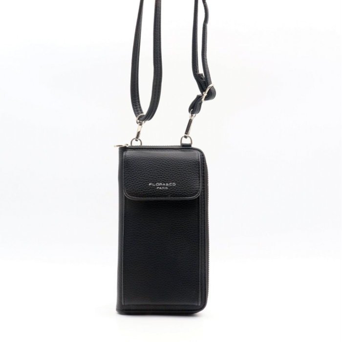 Portefeuille zippé Flora&Co simili-cuir avec poche extérieure pour teléphone/smartphone 0922042 noir
