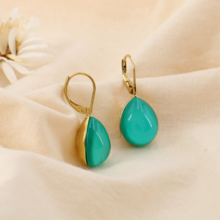 Boucles d'oreilles acier inoxydable résine forme goutte 0325072 vert aqua