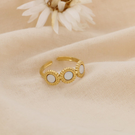Bague ouverte acier inoxydable pierre nacre blanche 0425011 blanc