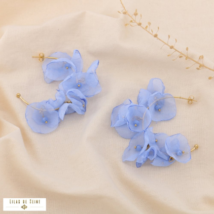 Demi-créoles acier inoxydable poétique cristal fleur mousseline 0325038 bleu