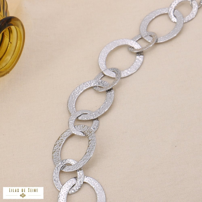 Collier Chaîne Oversize Anneaux Acier Inoxydable Martelé 0125021 argenté