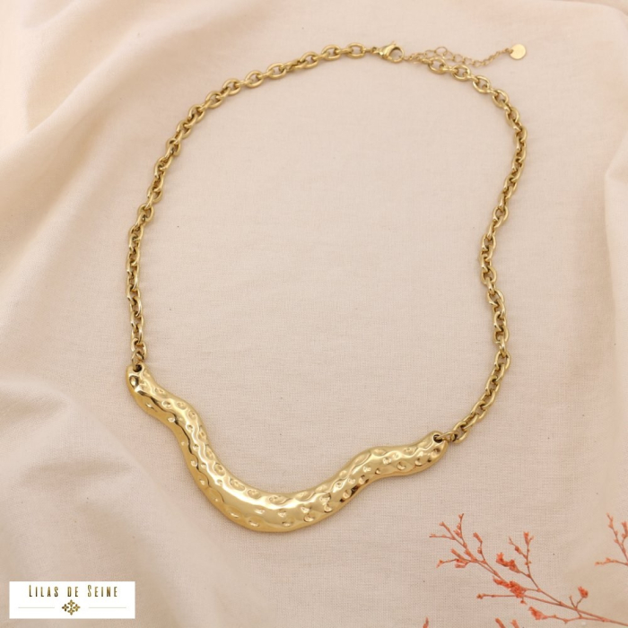Collier Design Forme Organique Martelé Acier Inoxydable 0125024 doré