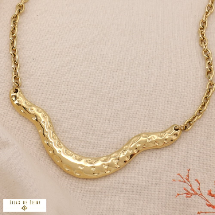 Collier Design Forme Organique Martelé Acier Inoxydable 0125024 doré