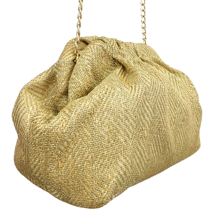 Sac Pochette Tressé Synthétique avec Chaîne Dorée 0925009 doré