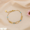 Bracelet Chaîne Acier Épis Blé Perles Verre Cristal 0225115 bleu