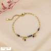 Bracelet Chaîne Rectangle Acier Billes Pierre 0225116 noir