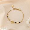 Bracelet Chaîne Acier Trèfles Strass Billes Pierre 0225118 noir