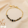 Bracelet Chaîne Rectangle Acier Billes Pierre 0225120 noir