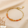 Bracelet Chaîne Rectangle Acier Billes Pierre 0225120 rouge corail