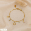 Bracelet Chaîne Acier Pampilles Lune Soleil Pierre 0225126 bleu
