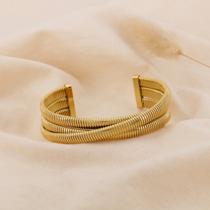 Bracelet Ouvert 3 Joncs Entrelacés Acier 20x60mm 0225047 doré