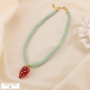 Collier fraise bohème tissu coloré acier résine 0125110 vert aqua
