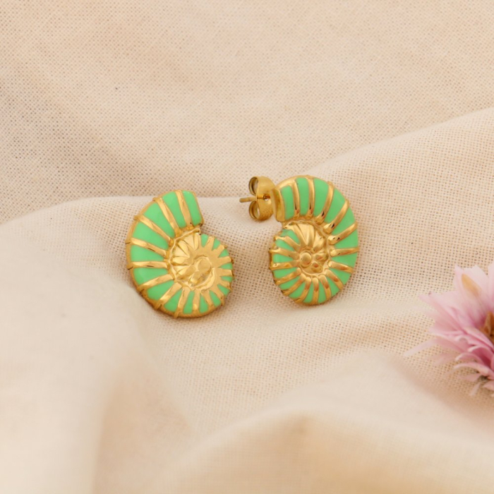Boucles d’oreilles marin acier émail escargot de mer 0325022 vert