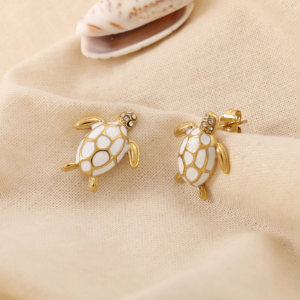 Boucles d’oreilles acier émail strass marin tortue 0325024 blanc