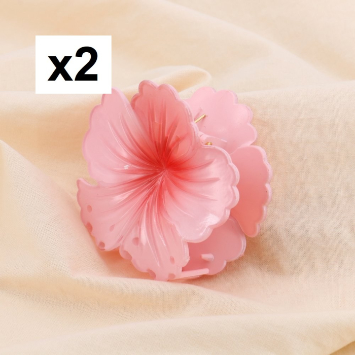 2 Pinces à cheveux fleur acrylique 0625071 rose
