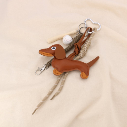 Bijou de sac ou porte-clés chien baseball métal simili-cuir bois 0825006 marron