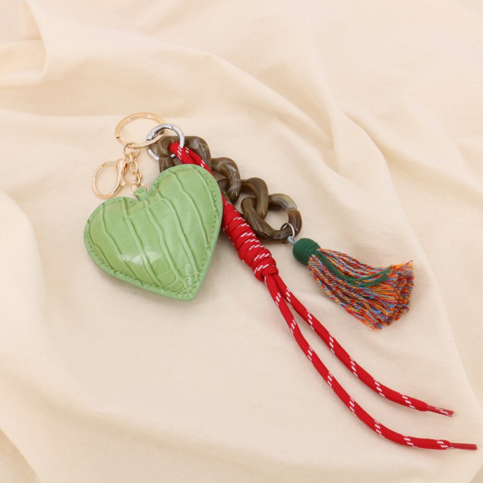 Bijou de sac ou porte-clés cœur chaîne 0825031 vert
