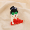 Broche Femme Vintage Lunettes Vertes Résine Métal 0525028 rouge