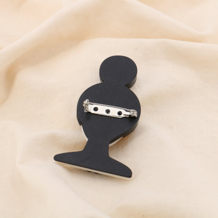 Broche Femme Élégante Lunettes Rondes Résine Métal 0525030 noir/blanc