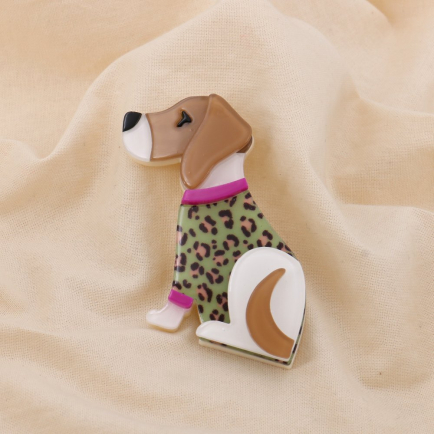 Broche Chien Léopard Résine Métal 0525033 vert kaki