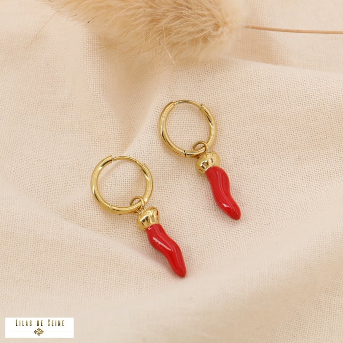 Boucles d’oreilles acier créoles piment émaillé 0325078 rouge