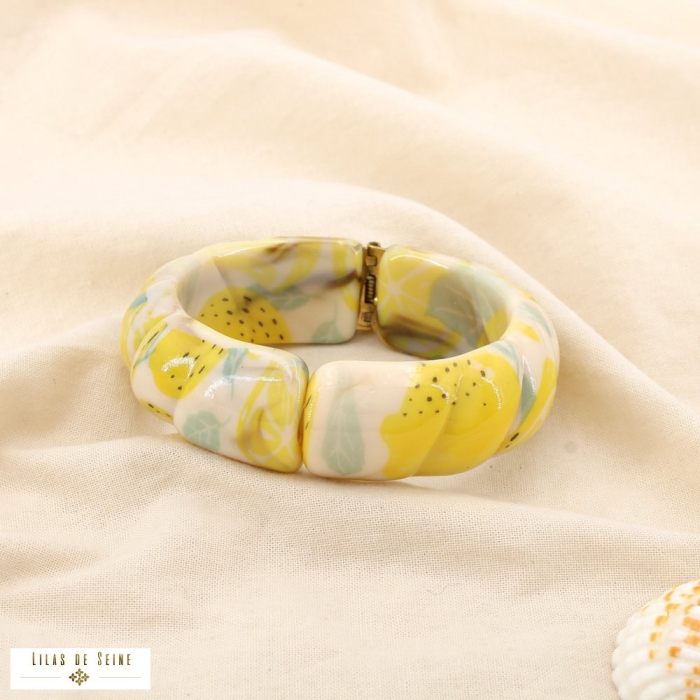 Bracelets résine ouvrable jonc motifs fruits 0225144 jaune