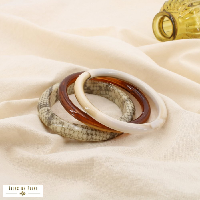 Lot de 3 bracelets résine jonc motifs python 0225143 naturel/beige