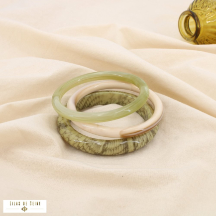 Lot de 3 bracelets résine jonc motifs python 0225143 vert