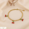 Bracelet acier inox émail billes pampilles cerises 0225135 rouge