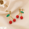 Boucles d’oreilles acier inoxydable émaillé cerises 0325076 rouge