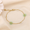 Bracelet acier inox fleur cristal perle acrylique 0225186 vert