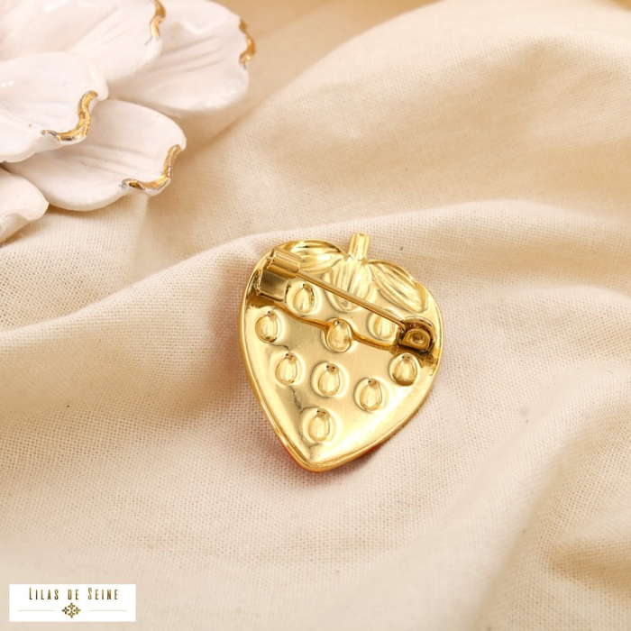 Broche épingle fraise acier inoxydable émail 0525011 rouge