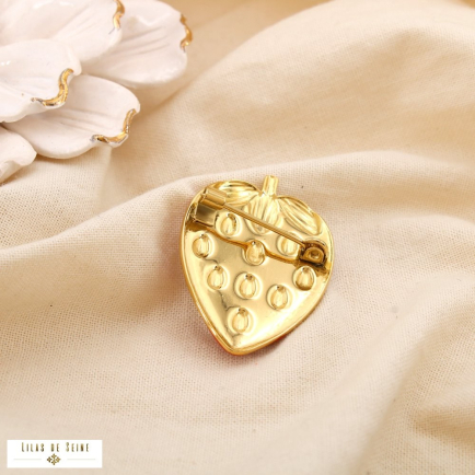 Broche épingle fraise acier inoxydable émail 0525011 rouge