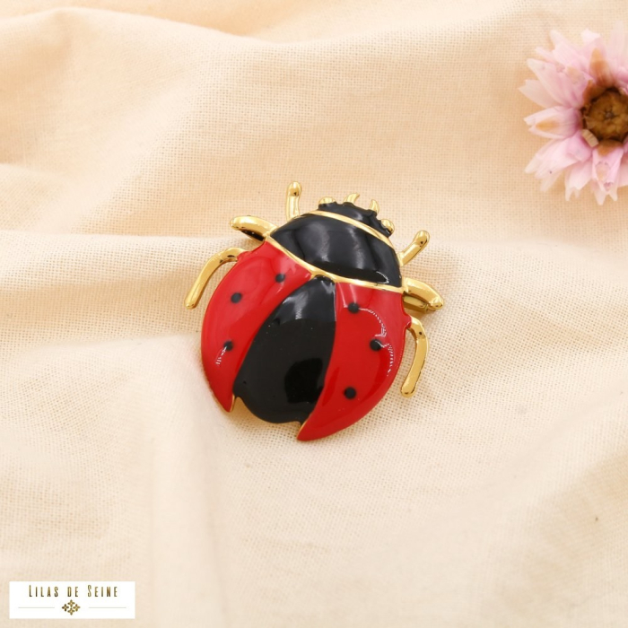 Broche épingle coccinelle acier inoxydable émail 0525015 rouge