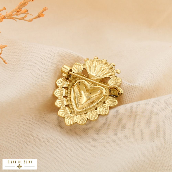Broche Cœur Sacré Ex-Voto Acier Inoxydable 0525013 doré