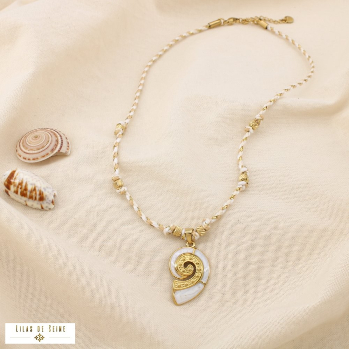 Collier Acier Email Cordon Métallisé Escargot 0125109