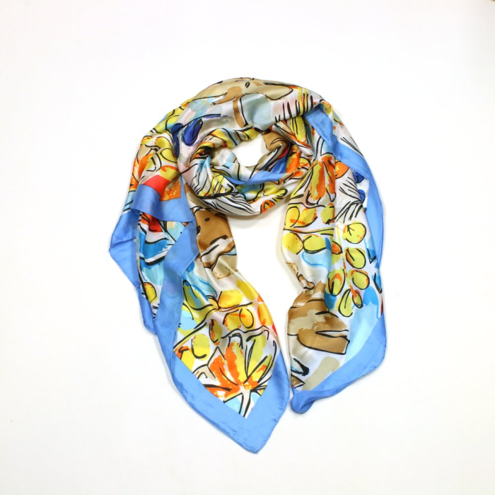 Étole Soie Viscose Imprimé feuille Multicolore 0725019 bleu