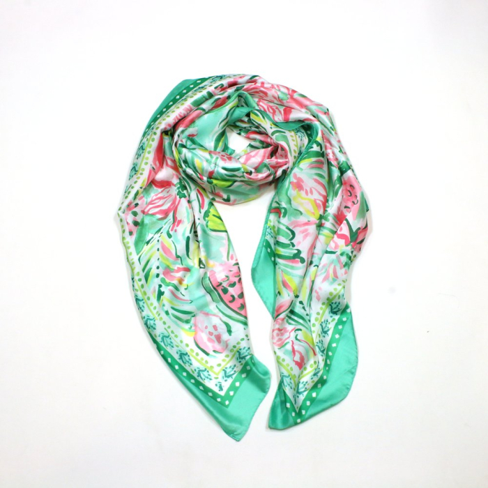 Étole Soie Viscose Imprimé Pastel Multicolore 0725020 vert