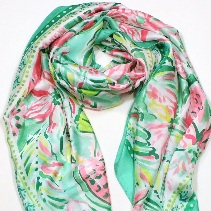 Étole Soie Viscose Imprimé Pastel Multicolore 0725020 vert