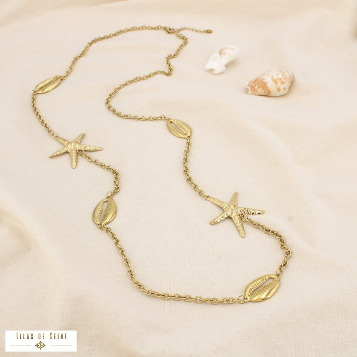 Collier sautoir acier étoile de mer coquillage 0125118 doré