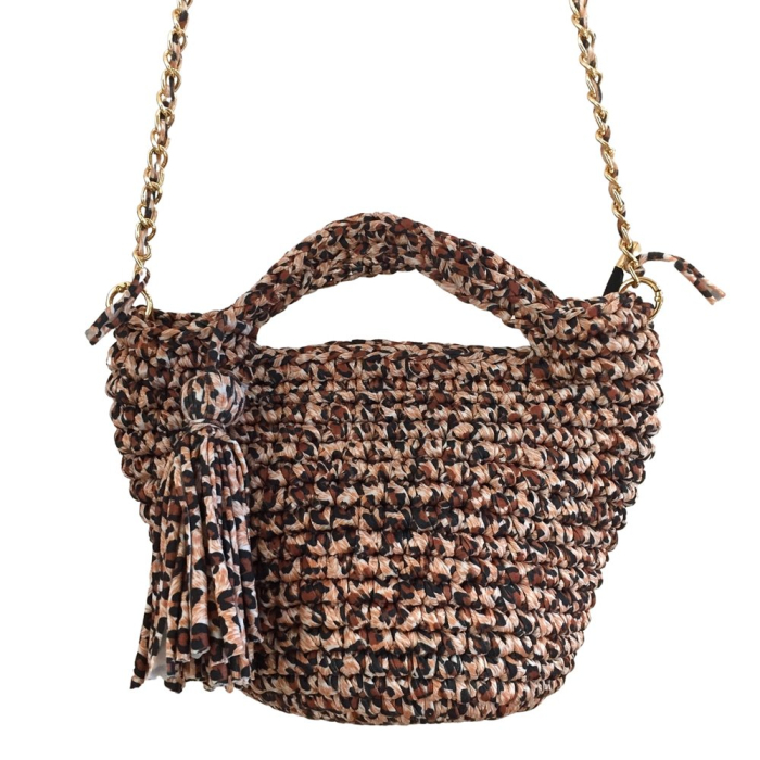 Sac à main tressé avec bandoulière chaîne amovible 0925023 marron