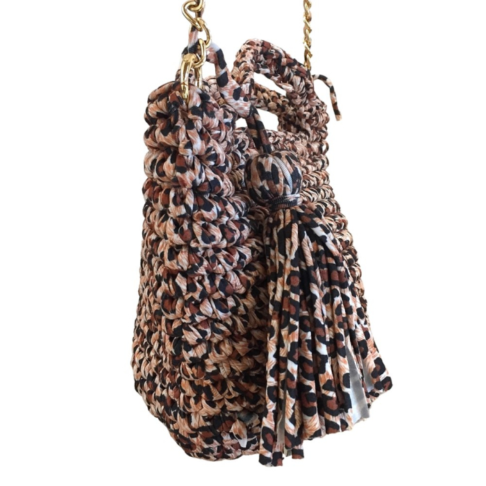 Sac à main tressé avec bandoulière chaîne amovible 0925023 marron