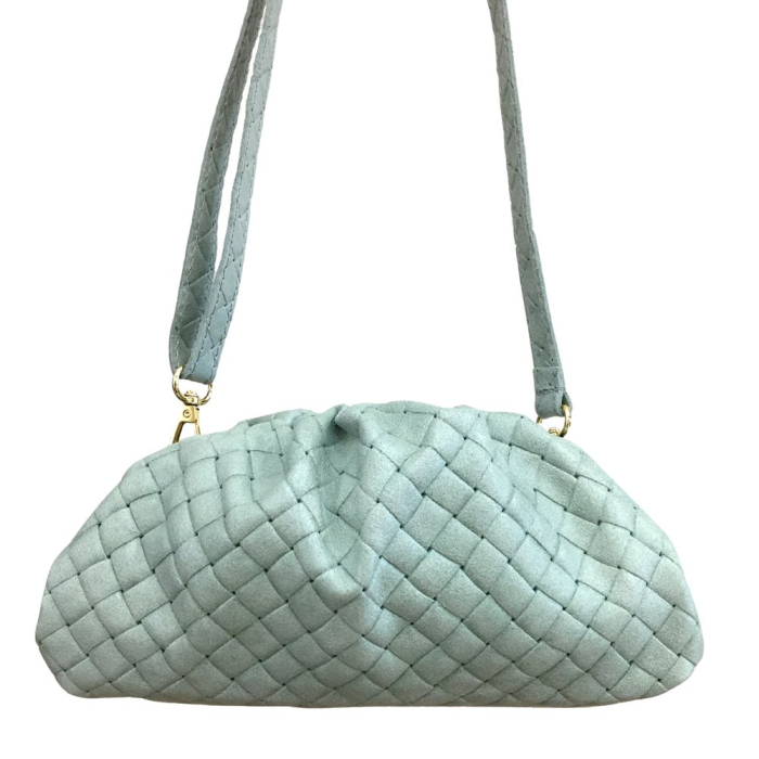 Sac à bandoulière en cuir véritable tressé 0925024 vert aqua