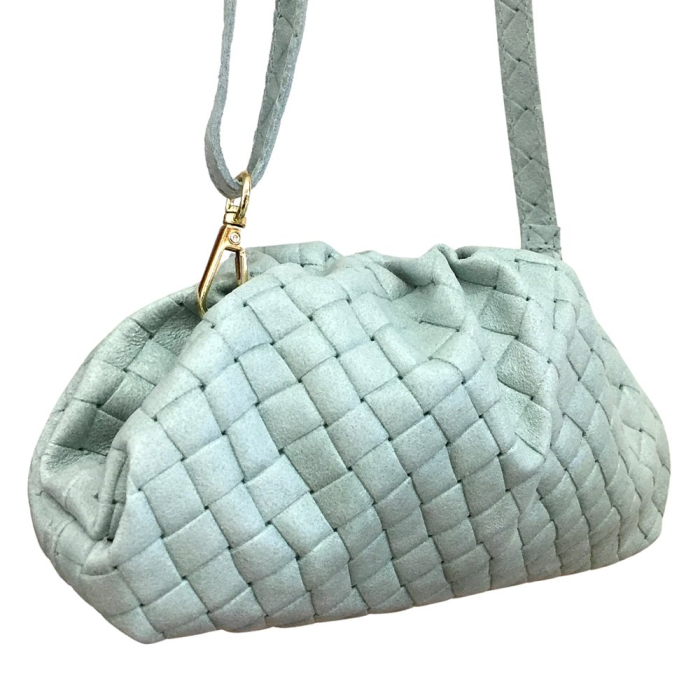 Sac à bandoulière en cuir véritable tressé 0925024 vert aqua