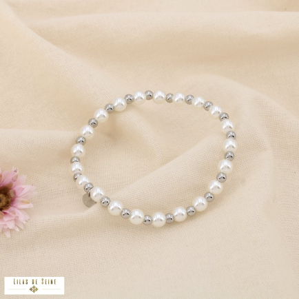 Bracelet élastique bille acier inox perle acrylique 0225138 argenté