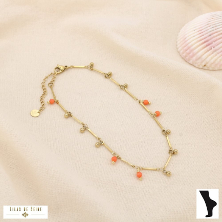 Chaine de cheville acier bille pierre cristal 0225198 orange