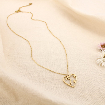 Collier cœur visage en acier inoxydable 0125133 doré