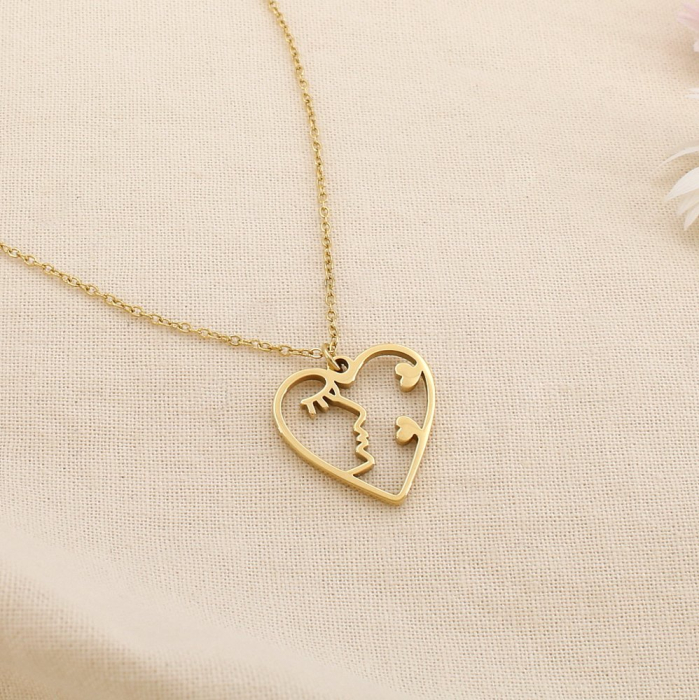 Collier cœur visage en acier inoxydable 0125133 doré