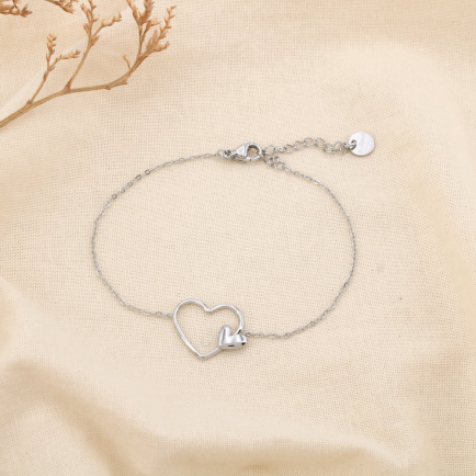 Bracelet cœur ouvert et cœur brillant acier inox. 0225163 argenté
