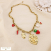 Collier Breloque Ex-Voto Acier Émail Perle Eau Douce 0125108 doré